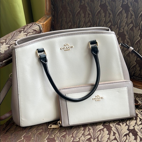 Coach White, Tan, and Black Women's Bag with matching wallet - Picture 1 of 16